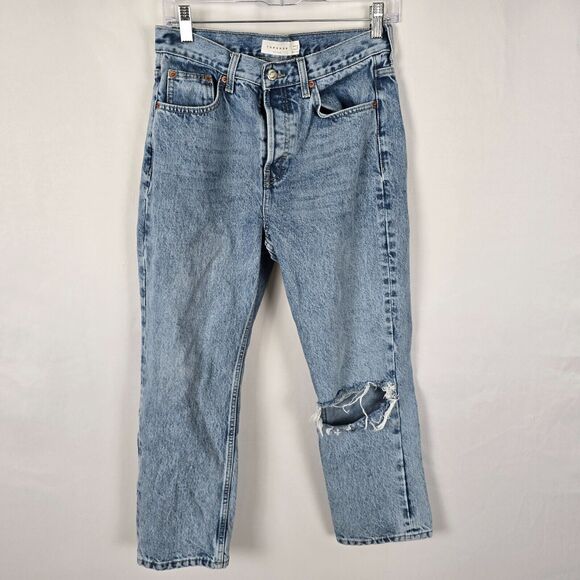 Topshop Blue Jeans Women's 28 Straight Leg Relaxed Distressed Button Fly - Picture 1 of 16
